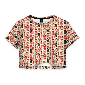 Женская футболка 3D укороченная с принтом Матрешки и эмо в Санкт-Петербурге, 100% полиэстер | круглая горловина, длина футболки до линии талии, рукава с отворотами | матрешки | паттерн | россия