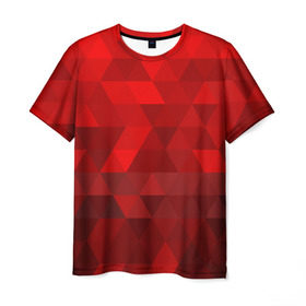 Мужская футболка 3D с принтом Red pattern в Санкт-Петербурге, 100% полиэфир | прямой крой, круглый вырез горловины, длина до линии бедер | Тематика изображения на принте: геометрия | красный | треугольники