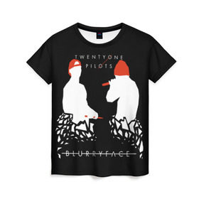Женская футболка 3D с принтом TOP BlurryFace в Санкт-Петербурге, 100% полиэфир ( синтетическое хлопкоподобное полотно) | прямой крой, круглый вырез горловины, длина до линии бедер | rock | t.o.p. | top | twenty one pilots | рок