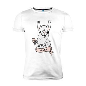 Мужская футболка премиум с принтом No prob-llama в Санкт-Петербурге, 92% хлопок, 8% лайкра | приталенный силуэт, круглый вырез ворота, длина до линии бедра, короткий рукав | lama | лама
