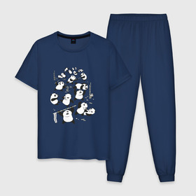 Мужская пижама хлопок с принтом Драка панд в Санкт-Петербурге, 100% хлопок | брюки и футболка прямого кроя, без карманов, на брюках мягкая резинка на поясе и по низу штанин
 | Тематика изображения на принте: бамбук | бамбуковый медведь | бой | животное | злость | красная книга | кунгфу | мишка | опасный | оскал | панда | прикольный | тростник | эвкалипт | япония | ярость