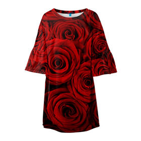 Детское платье 3D с принтом Красные розы в Санкт-Петербурге, 100% полиэстер | прямой силуэт, чуть расширенный к низу. Круглая горловина, на рукавах — воланы | Тематика изображения на принте: букет | красный | розы | цветы