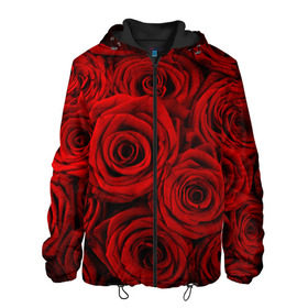 Мужская куртка 3D с принтом Красные розы в Санкт-Петербурге, ткань верха — 100% полиэстер, подклад — флис | прямой крой, подол и капюшон оформлены резинкой с фиксаторами, два кармана без застежек по бокам, один большой потайной карман на груди. Карман на груди застегивается на липучку | букет | красный | розы | цветы