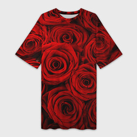 Платье-футболка 3D с принтом Красные розы в Санкт-Петербурге,  |  | букет | красный | розы | цветы