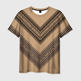 Мужская футболка 3D с принтом Tribal V-shape в Санкт-Петербурге, 100% полиэфир | прямой крой, круглый вырез горловины, длина до линии бедер | african | ethnic | tribal | африка | африканский | бежевый | трайбал | узор | черный | этно
