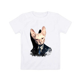 Детская футболка хлопок с принтом Сфинкс в Санкт-Петербурге, 100% хлопок | круглый вырез горловины, полуприлегающий силуэт, длина до линии бедер | кот | лысый кот