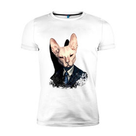 Мужская футболка премиум с принтом Сфинкс в Санкт-Петербурге, 92% хлопок, 8% лайкра | приталенный силуэт, круглый вырез ворота, длина до линии бедра, короткий рукав | Тематика изображения на принте: кот | лысый кот