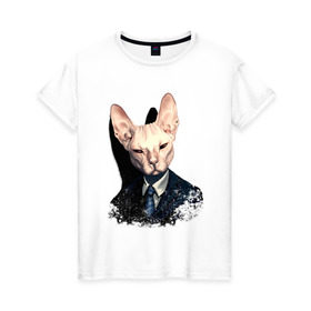 Женская футболка хлопок с принтом Сфинкс в Санкт-Петербурге, 100% хлопок | прямой крой, круглый вырез горловины, длина до линии бедер, слегка спущенное плечо | кот | лысый кот