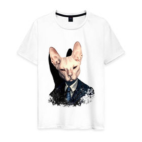 Мужская футболка хлопок с принтом Сфинкс в Санкт-Петербурге, 100% хлопок | прямой крой, круглый вырез горловины, длина до линии бедер, слегка спущенное плечо. | кот | лысый кот