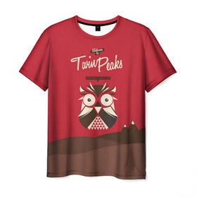 Мужская футболка 3D с принтом Добро пожаловать в Twin Peaks в Санкт-Петербурге, 100% полиэфир | прямой крой, круглый вырез горловины, длина до линии бедер | Тематика изображения на принте: дьявол | крафт | плакат | ретро | сова | твин пикс