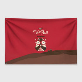 Флаг-баннер с принтом Добро пожаловать в Twin Peaks в Санкт-Петербурге, 100% полиэстер | размер 67 х 109 см, плотность ткани — 95 г/м2; по краям флага есть четыре люверса для крепления | Тематика изображения на принте: дьявол | крафт | плакат | ретро | сова | твин пикс