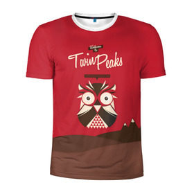 Мужская футболка 3D спортивная с принтом Добро пожаловать в Twin Peaks в Санкт-Петербурге, 100% полиэстер с улучшенными характеристиками | приталенный силуэт, круглая горловина, широкие плечи, сужается к линии бедра | Тематика изображения на принте: дьявол | крафт | плакат | ретро | сова | твин пикс