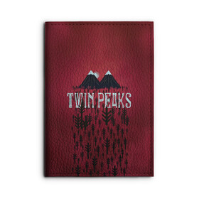 Обложка для автодокументов с принтом Лес Twin Peaks в Санкт-Петербурге, натуральная кожа |  размер 19,9*13 см; внутри 4 больших “конверта” для документов и один маленький отдел — туда идеально встанут права | горы | надпись | ретро | твин пикс