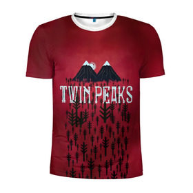 Мужская футболка 3D спортивная с принтом Лес Twin Peaks в Санкт-Петербурге, 100% полиэстер с улучшенными характеристиками | приталенный силуэт, круглая горловина, широкие плечи, сужается к линии бедра | Тематика изображения на принте: горы | надпись | ретро | твин пикс
