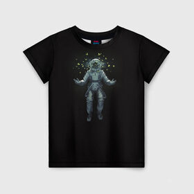 Детская футболка 3D с принтом Космонавт с Бабочками в Санкт-Петербурге, 100% гипоаллергенный полиэфир | прямой крой, круглый вырез горловины, длина до линии бедер, чуть спущенное плечо, ткань немного тянется | астронавт | время первых | вселенная | гагарин | галактика | гравитация | звезды | интерстеллар | космический | луна | магия | млечный путь | невесомость | полет | скафандр | черная дыра