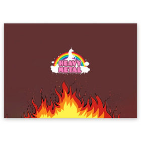 Поздравительная открытка с принтом Heavy METAL в Санкт-Петербурге, 100% бумага | плотность бумаги 280 г/м2, матовая, на обратной стороне линовка и место для марки
 | единорог | звезда | искры | конь | лошадь | музыка | мультик | мультфильм | надпись | облака | огонь | песня | пламя | пожар | прикол | радуга | рисунок | рок | рок н ролл | тяжелая | тяжелый метал