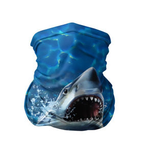 Бандана-труба 3D с принтом Пасть акулы в Санкт-Петербурге, 100% полиэстер, ткань с особыми свойствами — Activecool | плотность 150‒180 г/м2; хорошо тянется, но сохраняет форму | акула | атака | белая | брызги | вода | волны | зубы | капли | море | океан | опасность | синяя | челюсти | эффект