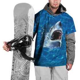 Накидка на куртку 3D с принтом Пасть акулы в Санкт-Петербурге, 100% полиэстер |  | акула | атака | белая | брызги | вода | волны | зубы | капли | море | океан | опасность | синяя | челюсти | эффект