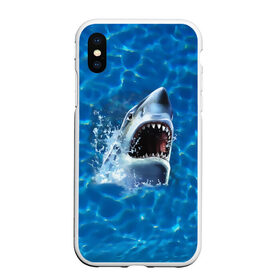 Чехол для iPhone XS Max матовый с принтом Пасть акулы в Санкт-Петербурге, Силикон | Область печати: задняя сторона чехла, без боковых панелей | Тематика изображения на принте: акула | атака | белая | брызги | вода | волны | зубы | капли | море | океан | опасность | синяя | челюсти | эффект