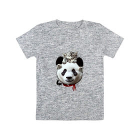 Детская футболка хлопок с принтом Панда и котенок в Санкт-Петербурге, 100% хлопок | круглый вырез горловины, полуприлегающий силуэт, длина до линии бедер | cat | panda | добро | друг | животные | кот | котенок | кошка | лучший | медведь | милый | мишка | нежный | панда