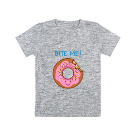 Детская футболка хлопок с принтом Укуси меня в Санкт-Петербурге, 100% хлопок | круглый вырез горловины, полуприлегающий силуэт, длина до линии бедер | bart | donut | food | homer | simpsons | аппетит | барт | гомер | еда | мультфильм | пончик | симпсоны | сладкий