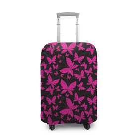 Чехол для чемодана 3D с принтом Розовые бабочки в Санкт-Петербурге, 86% полиэфир, 14% спандекс | двустороннее нанесение принта, прорези для ручек и колес | butterflies | pink | бабочки | красота | крылья | нежность | орнамент | розовый | узор