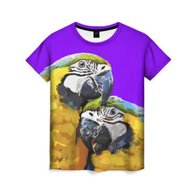 Женская футболка 3D с принтом Попугайчики в Санкт-Петербурге, 100% полиэфир ( синтетическое хлопкоподобное полотно) | прямой крой, круглый вырез горловины, длина до линии бедер | bird | животные | попугайчики | птицы | текстуры