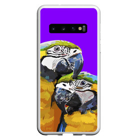 Чехол для Samsung Galaxy S10 с принтом Попугайчики в Санкт-Петербурге, Силикон | Область печати: задняя сторона чехла, без боковых панелей | Тематика изображения на принте: bird | животные | попугайчики | птицы | текстуры