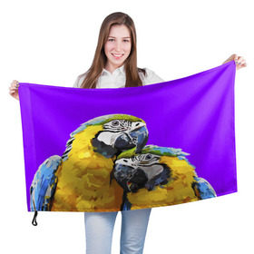 Флаг 3D с принтом Попугайчики в Санкт-Петербурге, 100% полиэстер | плотность ткани — 95 г/м2, размер — 67 х 109 см. Принт наносится с одной стороны | Тематика изображения на принте: bird | животные | попугайчики | птицы | текстуры