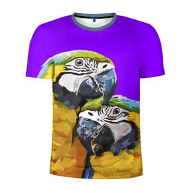 Мужская футболка 3D спортивная с принтом Попугайчики в Санкт-Петербурге, 100% полиэстер с улучшенными характеристиками | приталенный силуэт, круглая горловина, широкие плечи, сужается к линии бедра | bird | животные | попугайчики | птицы | текстуры