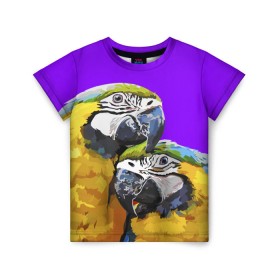 Детская футболка 3D с принтом Попугайчики в Санкт-Петербурге, 100% гипоаллергенный полиэфир | прямой крой, круглый вырез горловины, длина до линии бедер, чуть спущенное плечо, ткань немного тянется | bird | животные | попугайчики | птицы | текстуры