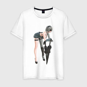 Мужская футболка хлопок с принтом Nier automata в Санкт-Петербурге, 100% хлопок | прямой крой, круглый вырез горловины, длина до линии бедер, слегка спущенное плечо. | 