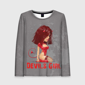 Женский лонгслив 3D с принтом Devils Girl в Санкт-Петербурге, 100% полиэстер | длинные рукава, круглый вырез горловины, полуприлегающий силуэт | devils girl |   дьявол | грешница | люцифер | сатана