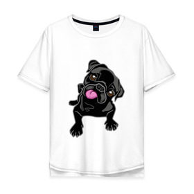 Мужская футболка хлопок Oversize с принтом Забавный мопсик в Санкт-Петербурге, 100% хлопок | свободный крой, круглый ворот, “спинка” длиннее передней части | animal | dog | pet | pug | puppy | арт | животные | милые | мопс | пес | собаки | французский бульдог