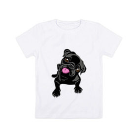 Детская футболка хлопок с принтом Забавный мопсик в Санкт-Петербурге, 100% хлопок | круглый вырез горловины, полуприлегающий силуэт, длина до линии бедер | animal | dog | pet | pug | puppy | арт | животные | милые | мопс | пес | собаки | французский бульдог