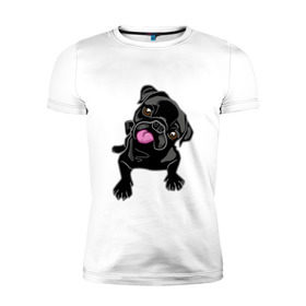 Мужская футболка премиум с принтом Забавный мопсик в Санкт-Петербурге, 92% хлопок, 8% лайкра | приталенный силуэт, круглый вырез ворота, длина до линии бедра, короткий рукав | animal | dog | pet | pug | puppy | арт | животные | милые | мопс | пес | собаки | французский бульдог