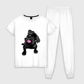 Женская пижама хлопок с принтом Забавный мопсик в Санкт-Петербурге, 100% хлопок | брюки и футболка прямого кроя, без карманов, на брюках мягкая резинка на поясе и по низу штанин | animal | dog | pet | pug | puppy | арт | животные | милые | мопс | пес | собаки | французский бульдог