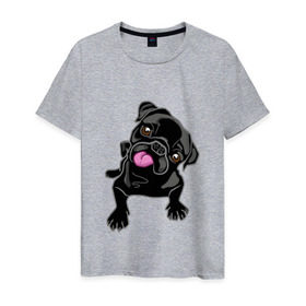 Мужская футболка хлопок с принтом Забавный мопсик в Санкт-Петербурге, 100% хлопок | прямой крой, круглый вырез горловины, длина до линии бедер, слегка спущенное плечо. | animal | dog | pet | pug | puppy | арт | животные | милые | мопс | пес | собаки | французский бульдог
