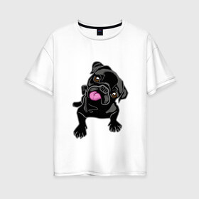 Женская футболка хлопок Oversize с принтом Забавный мопсик в Санкт-Петербурге, 100% хлопок | свободный крой, круглый ворот, спущенный рукав, длина до линии бедер
 | animal | dog | pet | pug | puppy | арт | животные | милые | мопс | пес | собаки | французский бульдог