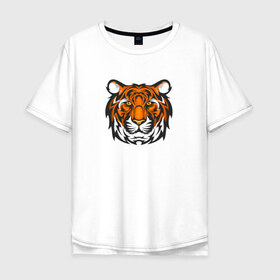 Мужская футболка хлопок Oversize с принтом ТИГР в Санкт-Петербурге, 100% хлопок | свободный крой, круглый ворот, “спинка” длиннее передней части | агрессия | голова | кошка | сила | тигр | хищник