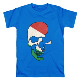Мужская футболка хлопок с принтом Цветной череп в Санкт-Петербурге, 100% хлопок | прямой крой, круглый вырез горловины, длина до линии бедер, слегка спущенное плечо. | Тематика изображения на принте: 