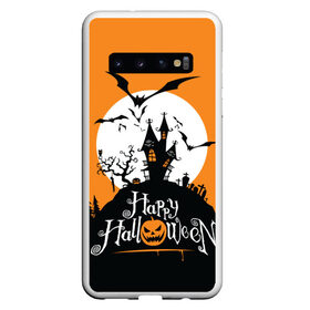 Чехол для Samsung Galaxy S10 с принтом Happy Halloween в Санкт-Петербурге, Силикон | Область печати: задняя сторона чехла, без боковых панелей | cemetery | corpse | flying | forest | gallows | halloween | happy | holiday | house | mice | moon | night | owl | pumpkin | silhouette | tree | виселица | дерево | дом | кладбище | ле | летучие | луна | мертвец | мыши | ночь | праздник | силуэт | сова | с