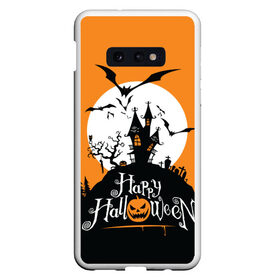 Чехол для Samsung S10E с принтом Happy Halloween в Санкт-Петербурге, Силикон | Область печати: задняя сторона чехла, без боковых панелей | cemetery | corpse | flying | forest | gallows | halloween | happy | holiday | house | mice | moon | night | owl | pumpkin | silhouette | tree | виселица | дерево | дом | кладбище | ле | летучие | луна | мертвец | мыши | ночь | праздник | силуэт | сова | с