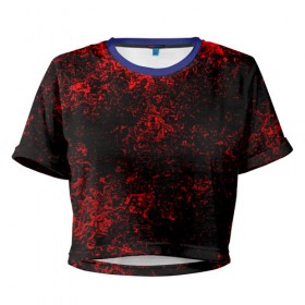 Женская футболка 3D укороченная с принтом Брызги красок(red style) в Санкт-Петербурге, 100% полиэстер | круглая горловина, длина футболки до линии талии, рукава с отворотами | abstraction | color | paint | spray | tie dye | абстракция | брызги красок | всплеск красок | капли красок | текстуры