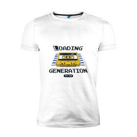 Мужская футболка премиум с принтом Loading Generation в Санкт-Петербурге, 92% хлопок, 8% лайкра | приталенный силуэт, круглый вырез ворота, длина до линии бедра, короткий рукав | 1982 | аудиокассета | загрузка | кассета | поколение