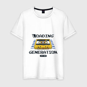 Мужская футболка хлопок с принтом Loading Generation в Санкт-Петербурге, 100% хлопок | прямой крой, круглый вырез горловины, длина до линии бедер, слегка спущенное плечо. | 1982 | аудиокассета | загрузка | кассета | поколение