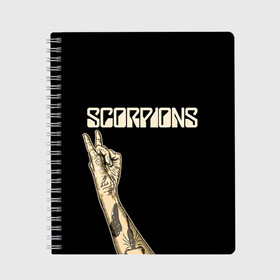 Тетрадь с принтом Scorpions в Санкт-Петербурге, 100% бумага | 48 листов, плотность листов — 60 г/м2, плотность картонной обложки — 250 г/м2. Листы скреплены сбоку удобной пружинной спиралью. Уголки страниц и обложки скругленные. Цвет линий — светло-серый
 | scorpions | клаус майне
рудольф шенкер | маттиас ябс | микки ди | павел мончивода | скорпионы