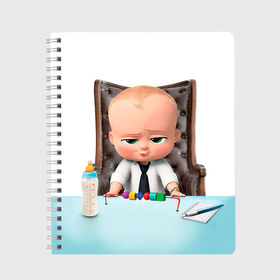 Тетрадь с принтом Boss Baby в Санкт-Петербурге, 100% бумага | 48 листов, плотность листов — 60 г/м2, плотность картонной обложки — 250 г/м2. Листы скреплены сбоку удобной пружинной спиралью. Уголки страниц и обложки скругленные. Цвет линий — светло-серый
 | Тематика изображения на принте: boss baby | босс | молокосос | мультфильмы