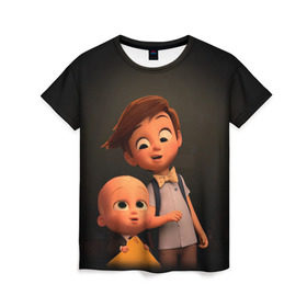Женская футболка 3D с принтом Boss Baby в Санкт-Петербурге, 100% полиэфир ( синтетическое хлопкоподобное полотно) | прямой крой, круглый вырез горловины, длина до линии бедер | boss baby | босс | молокосос | мультфильмы