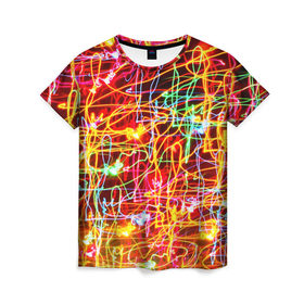 Женская футболка 3D с принтом Light creative в Санкт-Петербурге, 100% полиэфир ( синтетическое хлопкоподобное полотно) | прямой крой, круглый вырез горловины, длина до линии бедер | abstract | colorful | electric | energy | light | абстракция | вет | цвет | электрик | энергия